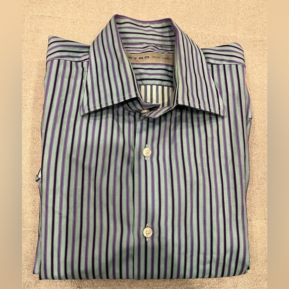 [39/US15.5]Etro Purple Strips Dress Shirt- Italy - Picture 7 of 11